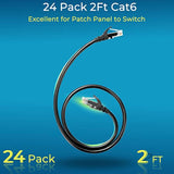 Patch Cables Cat6 2Ft 24 Pack, Ethernet Patch Cable 10G, Cat 6 Patch Cable For