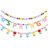 3Pcs Spring Floral Felt Garland Banner Tulip Flower Pom Ball Banner Felt Colorful Spring Hanging Bunting Spring Theme Party Banner With Daisy For Birthday Baby Shower Wedding Party Home Decor
