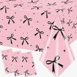 3Pcs Pink Bow Tablecloth,Black Bow Table Decor,Coquette Birthday Decorations Black,Disposable Waterproof Party Supplies For Girls Baby Shower,Bridal Shower,Bachelorette Party