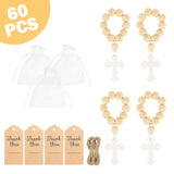60 Pieces Baptism Favors Include Wooden Rosary, Thank You Cards, And White Mesh Bags For Baptism Decorations Baby Shower Favors First Communion Gifts For Girls Boys