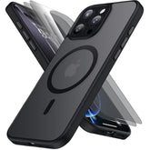 Magnetic For Iphone 16 Pro Max Case With 2 Privacy Screen Protectors - Upgraded Camera Protection - Wireless Charging Compatible,21Ft Drop Tested,Slim Fit Matte Phone Case - Black