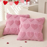 Valentines Day Throw Pillow Covers 18X18 Inch Set Of 2 For Valentines Day Decorations Pink Soft Plush Faux Fur Wool Love Heart Pillow Covers For Sofa Living Room Couch Bed