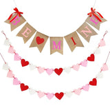 Valentines Day Burlap Banner, Valentines Decor For Home, Be Mine Hanging Banner & 28 Pcs Felt Heart Garland Banner Decor For Mantle Fireplace Wall, Decorations Pre-Assembled - No Diy Required
