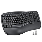 Wireless Ergonomic Keyboard, Wave Keys Firm Wrist Rest For Natural Typing, 2.4G Usb-A Cordless Receiver And Usb-C Adapter, Ergo Computer Keyboard Compatible With Windows/Mac/Pc/Laptop, Black