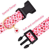 Valentine'S Day Dog Collar - Cute Loving Heart Printed For Small Medium Large Dogs - Pink Cotton Collar For Girl And Boy Dogs L