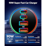 Car Charger Usb C, 4-Port 90W Super Fast Charging Car Phone Charger Accessories Dual Usb-C & Usb-A Cargador Carro Cigarette Lighter Adapter For Iphone 16 15 14 13 12 11, Ipad, Samsung, Tablet, Android