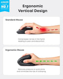 2.4G Wireless Vertical Ergonomic Optical Mouse For Work, Multi-Device Connectivity, 800/1200 /1600 Dpi, 5 Buttons For Laptop, Desktop, Pc - Black
