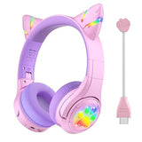 Cf9 Cat Ear Kids Bluetooth Headphones With Led Light Up,Safe 85Db Volume Limit,Built-In Mic&Boom Mic For Calls,Kids Wireless&Wired Headphones For Tablet/Airplane/School/Online Learning (Purple)