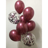 Burgundy Maroon Confetti Balloons-Wine Color Metallic Balloons For Wed