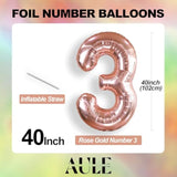 40-Inch Big Rose Gold Number 3 Foil Helium Balloon Jumbo Birthday Anniversary Decor