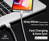 MFi Certified Metal Braided Charger Cable 6.6ft Stainless Steel Chew Proof Lightning Cord with Short-Circuit Resistant Coating, Fast Charging & Data