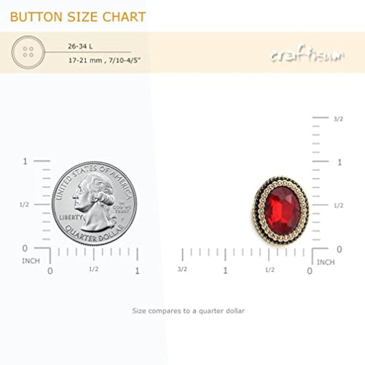 20 Pcs Red Oval Rhinestone Metal Shank Sewing Coat Buttons - 21Mm - 27