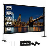 Projector Screen with Stand - 120inch Outdoor Projector Screen Portable, 16:9 Indoor Movie Screen, 4K HD, 3D Compatible Includes Carry Bag