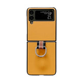 Compatible With Samsung Galaxy Z Flip 3 5G Case Metal Ring Ultra Slim Cover Hard Plastic Pu Leather Shockproof Phone Case Fashion (For Galaxy Z Flip 3 5G 2021 Yellow)