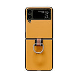 Compatible With Samsung Galaxy Z Flip 3 5G Case Metal Ring Ultra Slim Cover Hard Plastic Pu Leather Shockproof Phone Case Fashion (For Galaxy Z Flip 3 5G 2021 Yellow)