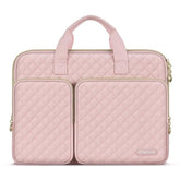 MOSISO 360 Protective Laptop Case 13.3 inch, 13-13.3 inch Laptop Sleeve Compatible with MacBook Air/Pro 13/Pro 14,HP Dell ASUS Lenovo, Square Quilted Bag Cover with 2 Pockets&Handle&Belt, Chalk Pink