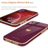 Compatible With Iphone Xr Case For Women Girl Cute Love-Heart Luxury Bling Plating Soft Back Cover Raised Full Camera Protection Bumper Silicone Shockproof Phone Case For Iphone Xr, Wine Red