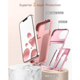 For Iphone 13 / Iphone 14 Wallet Case With Credit Card Holder & Hidden Mirror, Two Layer Shockproof Heavy Duty Protection Cover Protective Case For Iphone 13/14 6.1 Inch-Rose Gold