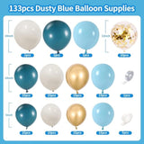 Dusty Blue Balloon Arch Kit, Dusty Baby Blue Balloons Arch Kit With Metallic Gold Sand White Gold Confetti Balloons For Wedding Bridal Shower Boy Birthday Party Baby Shower Decorations