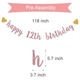 Xiaoluoly Rose Gold Glitter Banner,Pre-Strung,12Th Birthday Party Decorations Bunting Sign Backdrops,Happy 12Th Birthday