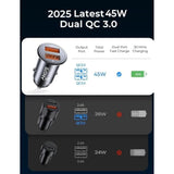 45W Super Fast All-Metal Car Charger, Quick Charge for iPhone & Samsung