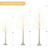 Birch Tree With Led Lights 4+6+8Ft, 3Pk Artificial Christmas Trees Prelit With 8 Lighting Modes And Timer, Lit Twinkling Twig Tree Warm White For Xmas Home Outdoor Indoor Decoration