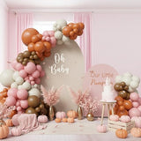 145 Pcs Fall Pink Pumpkin Balloon Arch Kit with Pink Sand White Orange Brown Balloons Decor