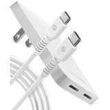 Flat 2-Port Usb C Wall Charger, Ultra Slim Dual Power Adapter With Type-C Cable (20W) Fast Charging For Iphone 15, Pro Max/Samsung Galaxy Models (Folding Prongs)