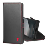 Premium Leather Case Compatible With Samsung Galaxy S25 Ultra 5G (6.9”) 2025 – Genuine Leather Wallet Flip Folio Case With Kickstand And Card Slots (Black With Red Detail)