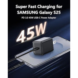 45W Usb-C Charger(2 Pack), 45W Super Fast Charger For Galaxy S25/S24/23, Iphone 16/15/14, Ipad, Galaxy Tab, And More Devices (2 * 5Ft Type C Charging Cable)-Black