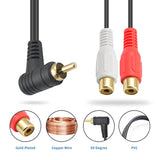 90 Degree Rca Y Splitter Cable 8In/20Cm, Right Angled Rca Splitter 1 Male To 2