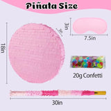 18 Inch Round Blank Piñata Diy With 30 Inch Piñata Stick Blindfold Confetti For Boy Girl Adult Birthday Party Game Decorations, Anniversary Celebration, Fiesta (Pink)