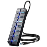 Usb 3.0 Hub, 7-Port Usb Data Hub Splitter With 3Ft Long Cable Usb Extension Fo