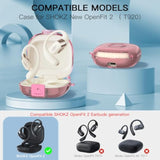 Clear TPU Shockproof Protective Case Cover for SHOKZ OpenFit 2 Headphones Accessories with Cleaning Kit & Keychain, Clear Pink