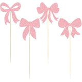 12Pcs Bow Centerpiece Sticks Birthday Bowknot Ribbons Coquette Table Flower Centerpieces Sticks Bow High Footed Party Decorations For Bridal Shower Birthday Wedding Party Supplies Pink