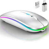 Wireless Bluetooth Mouse For Macbook Air/Mac/Pro/Laptop/Computer/Pc,Rechargeable Dual Mode Switch Mouse Bluetooth 5.2/3.0 And 2.4Ghz Usb Receiver (Silver)