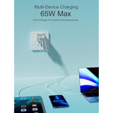 65W Usb C Charger, 3-Port Pd Fast Charger Block– Compact Usb-C Power Adapter, For Macbook Pro/Air, Iphone 16/15/14, Ipad Pro/Air, Galaxy, Steam Deck, Dell Xps 13 & More (White, With Cable)