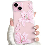 Compatible With Iphone 13 Case Clear Cute Butterfly Lily Flower Floral Pattern For Women Girls Full Camera Lens Clear Slim Shockproof Protective Phone Cover - Pink
