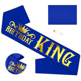 Birthday King Sash, Funny Royal Blue Satin Sash With Gold Foil Lettering Birthday Sashes For Boys Or Men 10Th 13Th 16Th 18Th 21St 30Th 40Th 50Th 60Th Or Any Birthday Party Supplies Gifts Favors.
