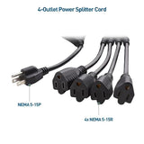 Cable Matters 2-Pack 4 Outlet Power Splitter Cord - 1.5ft, NEMA 5-15P to NEMA 5-15R Y Power Cord Splitter, 16 AWG Outlet Saver, 4 Way ExtensionCord, 1.5 Feet