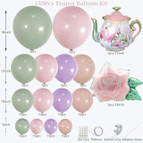 Tea Party Balloon Garland Kit 150Pcs – Pink Sage Green Pastel Purple Balloons With Teapot & Floral Foil – Garden Party Decorations, Baby Shower, Bridal Shower, High Tea, Let'S Partea Decor