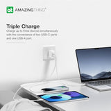 66W Gan Wall Charger With 2 Type C And 1 Usb A Ports, Fast Usb C Charger Block, Compact Charging Power Adapter For Macbook Pro/Air/Ipad/Iphone/Samsung/Dell/Laptop/Tablet, White