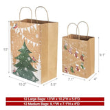 Christmas Gift Bags, 24-Pack Kraft Paper Gift Bags With Handles, 12 Large 13” & 12 Medium 9” Assortment For Holiday Party Favors, Gift Wrapping, Xmas Decor