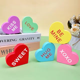 Valentines Day Conversation Hearts Decorations For Home Table, 6 Pcs Wooden Candy Heart Shaped Signs Decor For Office Tiered Tray Mantel Shelf, Valentines Gifts For Him Her Anniversary Party