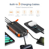 Power Bank Solar Charger 27000Mah Built In 3 Cables Five Outputs 15W Fast Charging Power Bank For All Mobile Devices Solar Portable Charger With Dual Flashlights