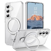 For Samsung Galaxy S25 Case Magnetic, Samsung S24 Case With Ring Stand, Full Protective Cover Slim Shockproof Kickstand Phone Cases For Samsung S25/S24 6.2", Clear
