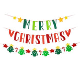 Merry Christmas Felt Banner, Christmas Tree, Candy Cane, Star Xmas Garland, Red And Green Felt String For Holiday Christmas Party Decorations, Home Wall Fireplace Windows Indoor Outdoor Decor