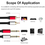 2 X 6.35 Mm To 2Rca Cable,Dual 1/4 Inch Ts Stereo Jack Male To 2 Rca Male Ster