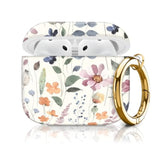 AirPods 4th Generation Case Cover with Golden Round Buckle - Shockproof and Protective Case for Women and Girls with Cute Watercolor Flowers Design