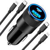 ?Mfi Certified?Iphone 15 Fast Car Charger, 4.8A Usb Car Power Cigarette Lighter Usb-C Fast Car Charging + 2Pack Tyep-C Braided Cable For Iphone 15 Pro/15 Pro Max/Ipad Pro/Galaxy S24/S23/Pixel